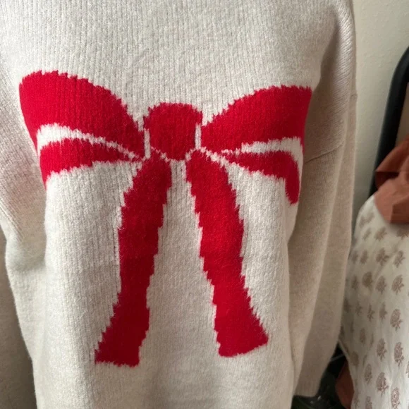 a new day Cream Sweater with Red Bow - Picture 2 of 8